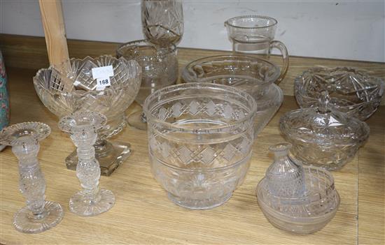 A quantity of cut glass vases and bowls, etc.